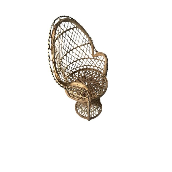 Wicker Peacock Chair Fan Back Rattan Doll Plush Plant Stand Small Boho Decor 15” - Picture 11 of 12